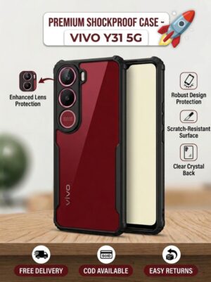 Vivo Y31 5G / Y29 5G Premium Shockproof Back Cover | Glow Ring Camera Protection Case | Transparent Armor Cover
