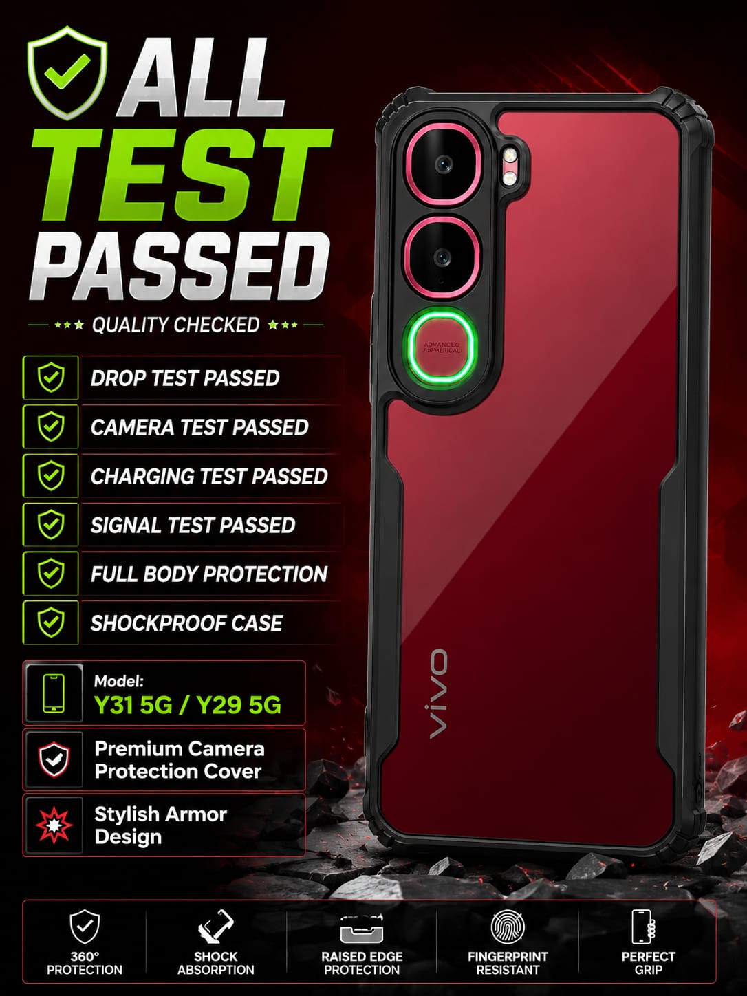 Vivo Y31 5G / Y29 5G Premium Shockproof Back Cover | Glow Ring Camera Protection Case | Transparent Armor Cover - Image 4