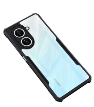 Transparent Shockproof Back Cover for Poco C71 / Redmi A5 – Hybrid Hard PC + Soft TPU Bumper Case with Camera Protection (Black)