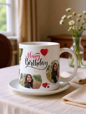 Custom Photo Birthday Mug with Matching Saucer