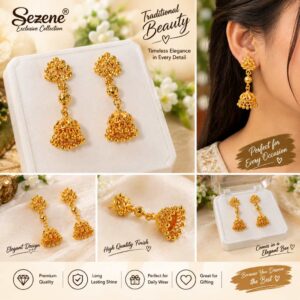 Sezene Traditional Gold-Plated Jhumka Earrings