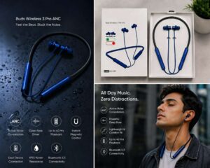 Buds Wireless 3 Pro ANC Neckband Earphones – Bluetooth 5.3, Deep Bass, Magnetic Earbuds