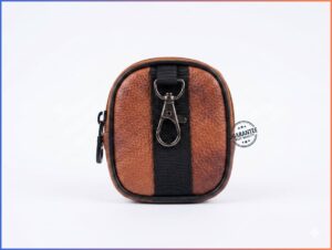 Compact Brown Faux Leather Mini Pouch with Hook Clip